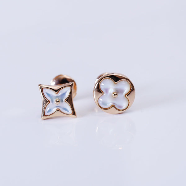ˇTrend JewelryˇSTAR AND SUN PINK GOLD MOP STUD EARRINGS