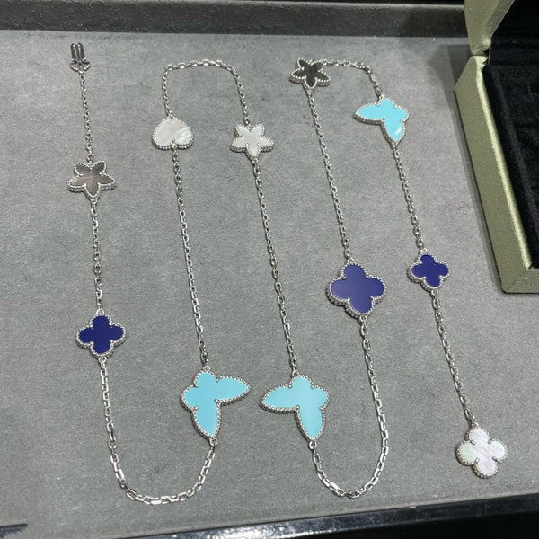 ˇTrend JewelryˇLUCKY CLOVER SILVER 11 MOTIF NECKLACE